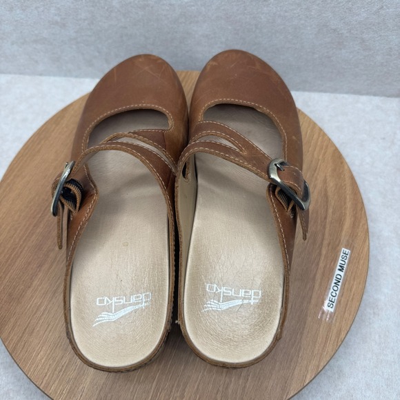 Dansko Mary Jane Clogs 36 Brown Leather Buckle Strap Comfort Boho Mules Comfort - Picture 5 of 9